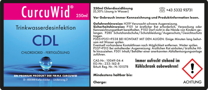 CurcuWid CDL / CDS Chlordioxid Fertiglösung 0,3% 250ml mit HDPE Pipette – Bild 2