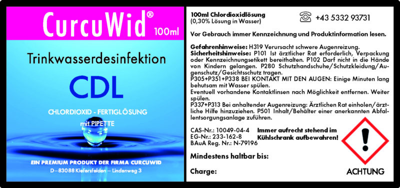 CurcuWid 3 x CDL / CDS Chlordioxid Fertiglösung 0,3 % 100ml mit extra Glas-Pipette - in pharmazeutischer Braunglasflasche - Made in Germany – Bild 2