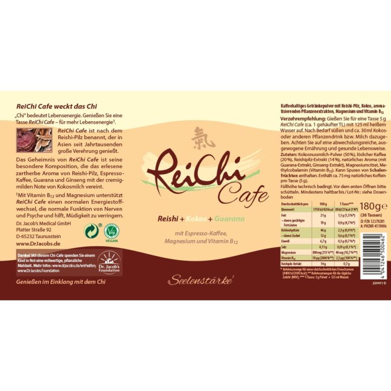 ReiChi Cafe 180 g, 36 Tassen exotischer Kaffee-Genuss, Reishi-Pilz, Ginseng & Kokos – Bild 2